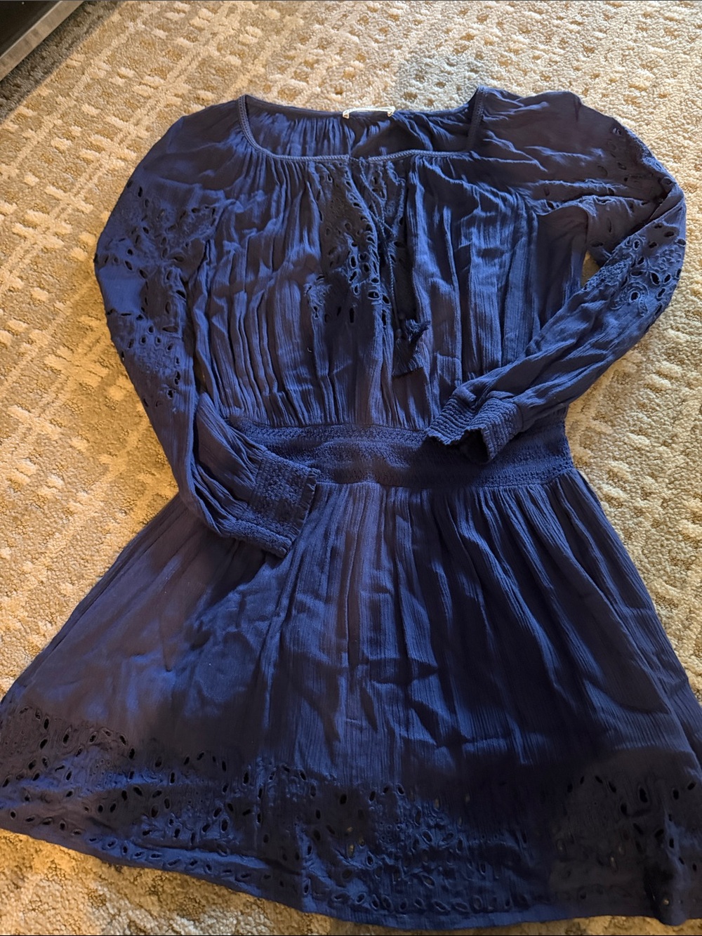 Alice and Olivia Navy Blue Eyelet Long Sleeve Boho Dress